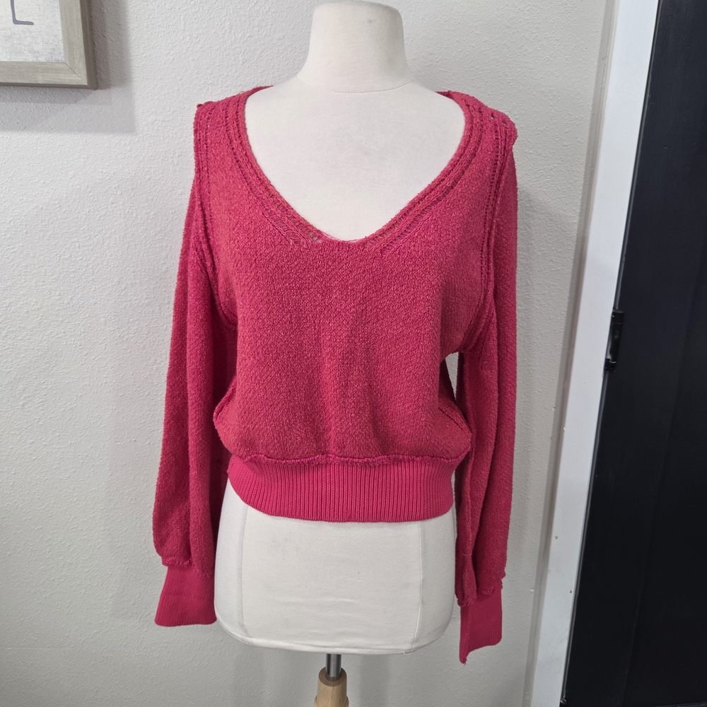 Free People Fuchsia V-Neck Sweatshirt